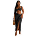 Color-Black-Special for Popular Pleated Sexy Backless Spaghetti Straps Top Split Draped Skirt Set-Fancey Boutique