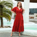 Color-Red-Plus Size Summer Women Clothing Polka Dot Casual Holiday Dress V Neck Elegant Swing Mid Length Dress-Fancey Boutique
