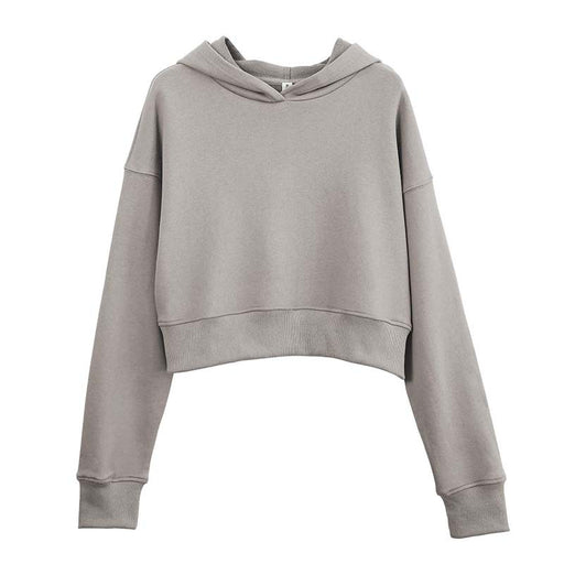 Short Sweater Sexy Cropped Sexy Women Outdoor Pullover Hooded Fitness Sportswear Long Sleeve Women-Dark Grey-Fancey Boutique