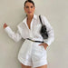 Women Clothing Casual Short Trousers Long Sleeve Shirt Set-White-Fancey Boutique