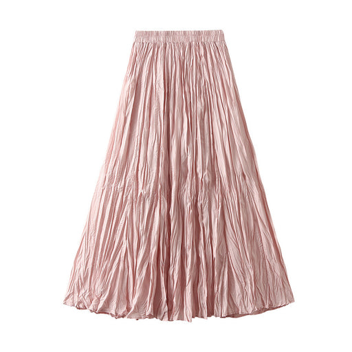 Color-Pink-Light Luxury Streamer Pleated Skirt Women Spring Autumn Swing Slimming Pleated A Line Skirt-Fancey Boutique