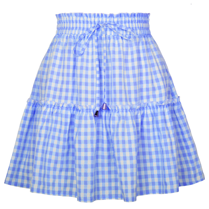 Color-Blue-Popular Women Pleating Plaid Printed Skirt High Waist Elastic Retro Plaid Skirt-Fancey Boutique