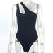 Color-Black-Summer Women Sexy Slim Cotton Rib One Shoulder Hollow Out Cutout Out Jumpsuit-Fancey Boutique