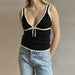 Color-Black-Spring Summer Best Women Clothes Sexy Deep V Plunge Bow Lace Vest-Fancey Boutique