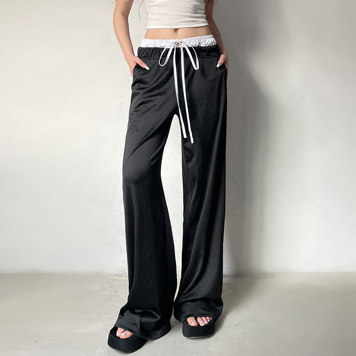 Street Trend Waist of Trousers Contrast Color Loose Casual Trousers Everyday Joker Basic Drooping Straight Pants Summer-Fancey Boutique