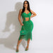 Color-Green-Spaghetti Strap Camisole Top Hip Wrapped Pleated Tassel Skirt Solid Color Two Piece Set Summer Women-Fancey Boutique