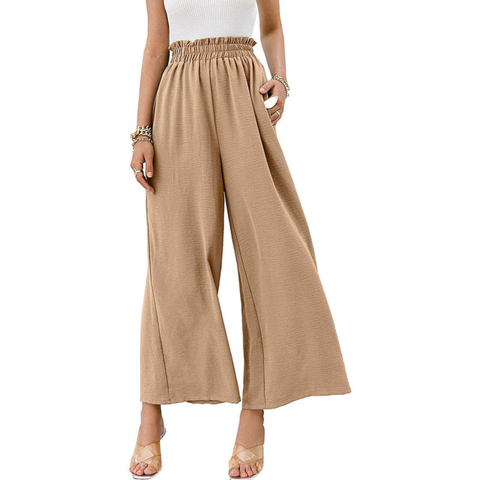 Color-Khaki-Spring Summer Cotton Linen Women Solid Color High Waist Loose Casual Wide Leg Pants-Fancey Boutique