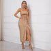 Women Cocktail Party Evening Dress Sequined Tube Top Hollow Out Cutout Slit Party Evening Dress-Fancey Boutique