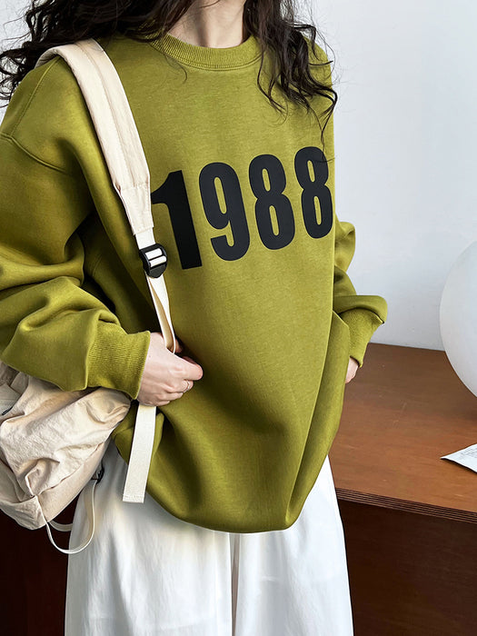 Color-Deep Bud Green-Printed Pullover Sweatshirt Women Lazy Loose Early Autumn Oversize Top-Fancey Boutique