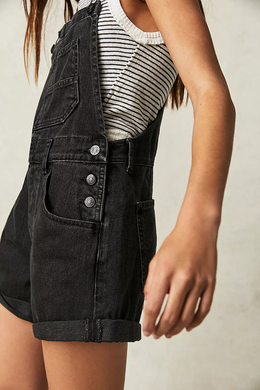 Color-Black-Loose Multi Pocket Shoulder Strap Jeans Women-Fancey Boutique