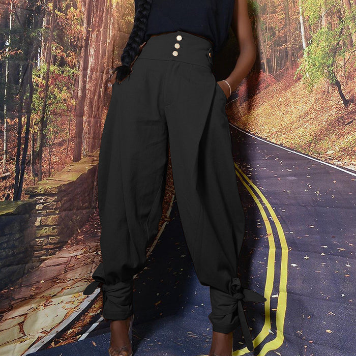 Color-Black-Arrival Solid Color High Waist Baggy Pants Tappered Work Clothes Loose Casual Harem Pants-Fancey Boutique