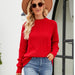 Color-Red-Twist Casual Solid Color round Neck Sweater Idle Autumn Winter Loose Pullover Sweater-Fancey Boutique