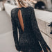 Color-Black-Sequin Atmosphere Shiny Backless Long Sleeves Dress Autumn Winter-Fancey Boutique