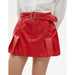 Sexy Hipster Mini Skirt Pleated Faux Leather All Match Office Metallic Belt A line Skirt-Fancey Boutique