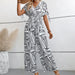 Women Sexy V neck Printed Batwing Sleeve Women Fitted Waist Jumpsuit Women Clothing-White-Fancey Boutique