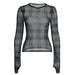 Sweet Spicy Retro Black Gray Color Matching Plaid See through Slim Fit Short Mesh T shirt Autumn Personality Slim Fit Top-Gray-Fancey Boutique