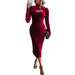 Color-Burgundy-Sexy Sexy Velvet Design Chest Hollow Out Cutout Slim Slimming Sheath Dress-Fancey Boutique