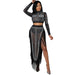 Color-Black-Sexy Nightclub Drilling Mesh See through Long Sleeve Split Maxi Dress Two Piece Set-Fancey Boutique