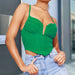 Color-Green-Fall Women Clothing Sexy Satin Fishbone Boning Corset Underwear Spaghetti-Strap Slip Top Women Slim Fit-Fancey Boutique