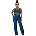 Color-Royal Blue-Summer Women Clothing High Elastic Sunken Stripe Sleeveless Solid Color Blouse Pants-Fancey Boutique