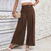 Color-Coffee brown-Summer Women Clothing Solid Color High Waist Wide Leg Casual Pants Summer Women-Fancey Boutique