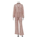 Lace See Through Two Piece Set Women Sexy Sexy Polo Collar Shirt Trousers Suit-Pink-Fancey Boutique