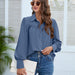 Color-The blue-gray-Women Clothing Spring Autumn Chiffon Shirt Women Shirt Pleated Long Sleeved Top Women-Fancey Boutique