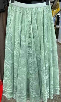 Color-Mint-Lace Skirt Women Spring Draping Effect Slimming A Line Skirt Pleated Mesh Long Skirt-Fancey Boutique