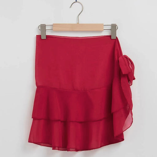 Color-Red-Women Summer Skirt Sexy Solid Color Ruffles Multi Layer Smock Dress-Fancey Boutique