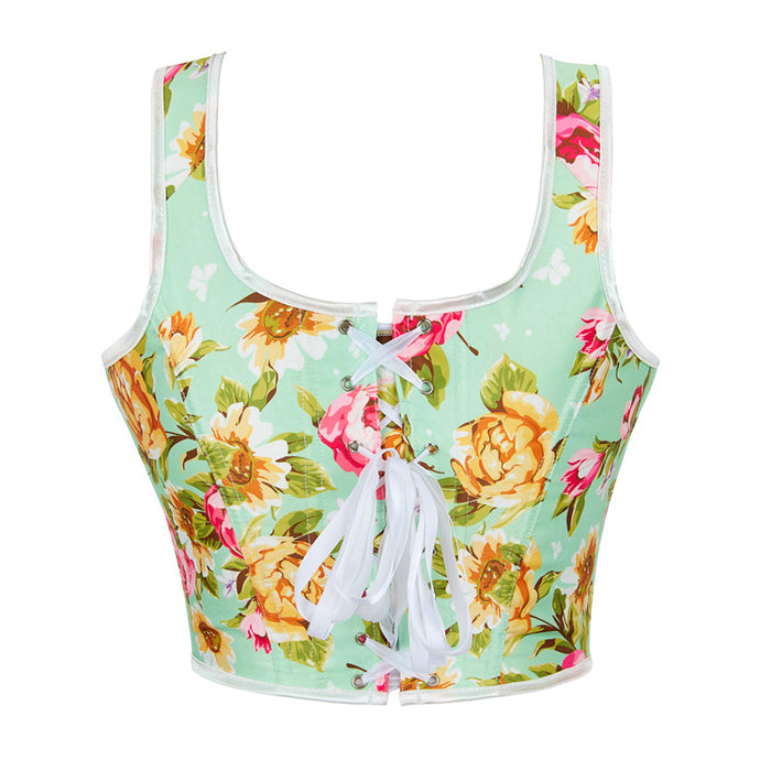 Green Floral Pattern Double Shoulder Strap Adjustable Women Tube Top Chest Support Court Body Shaping Top-Fancey Boutique