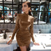 Color-Brown-Metallic Coated Fabric Women Clothing Winter Sexy Slimming Pleated Long Sleeve Narrow Dress-Fancey Boutique