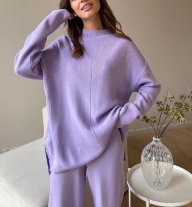 Color-Purple-Loose Casual Sweater Top Trousers Set-Fancey Boutique