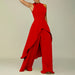 Women Clothing Office Sleeveless Irregular Asymmetric Top Wide Leg Pants Two Piece Suit-Fancey Boutique