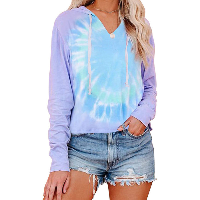 Color-Purple-Autumn Winter Women Clothing Tie Dyed Hooded Sweater Loose Gradient Color Long Sleeve Top-Fancey Boutique