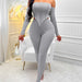 Color-Gray-Fall Winter Sexy Women Clothing Solid Color Long Sleeve off Shoulder Slim Fit Suit Women-Fancey Boutique