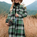 Color-Green-Autumn Winter Women Plaid Trench Coat-Fancey Boutique