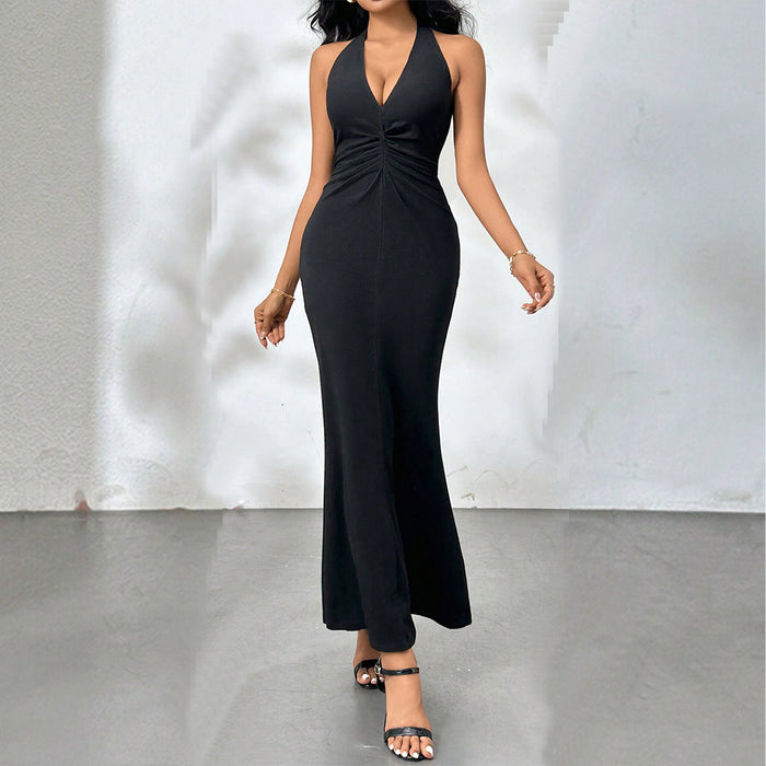 Sexy Backless Party Maxi Dress Elegant Party V Neck Halter Dress-Fancey Boutique