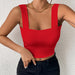 Camisole Wide Shoulder Strap Sleeveless Outerwear Top Sexy Slim Fit Sexy Back-Red-Fancey Boutique