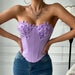 Sexy Low Cut Satin Butterfly Tube Top Diamond Steel Ring Boning Corset Top-Purple-Fancey Boutique