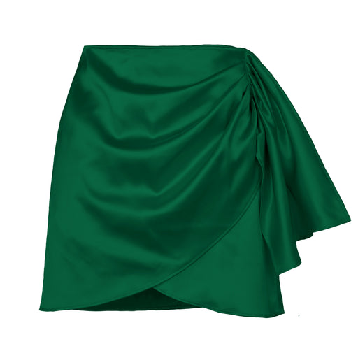 Color-Green-Summer Irregular Asymmetric Zipper Skirt Pleated Positioning Solid Color Satin High Waist Skirt Women Clothing-Fancey Boutique