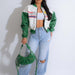 Color-Green-Faux Leather Printed Jacket Coat Couple Retro Hip Hop Loose All Match Baseball Racing-Fancey Boutique