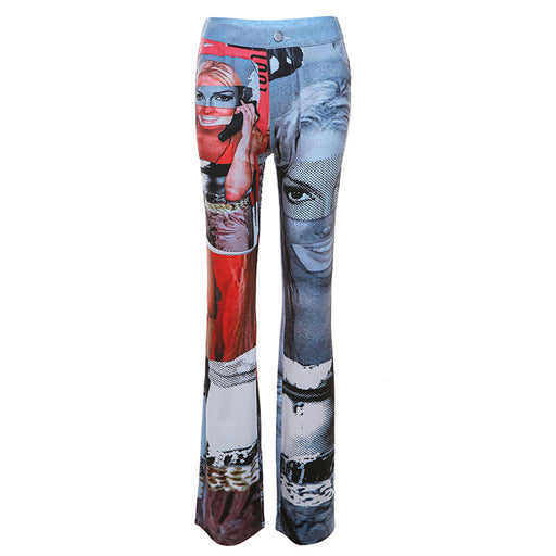 Color-Gray-Fall Women Clothing Digital Printing Personality Street Slim Straight Women Casual Pants-Fancey Boutique