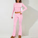 Color-Pink-Women Clothing Spring Summer Solid Color Slim Fit Long Sleeve Set-Fancey Boutique