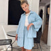 Color-Blue-Summer Cotton Long Sleeve Shorts Pajamas Casual Loose Nightgown Worn outside Ladies Homewear-Fancey Boutique