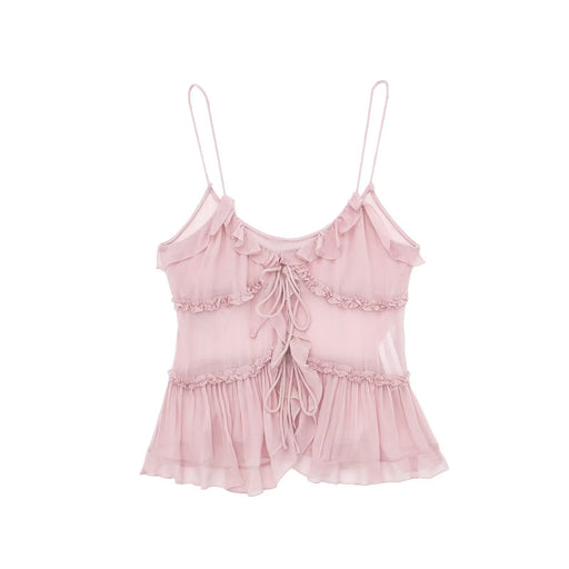 Women' Translucent Laminated Decoration Camisole Top Small Vest-Pink-Fancey Boutique