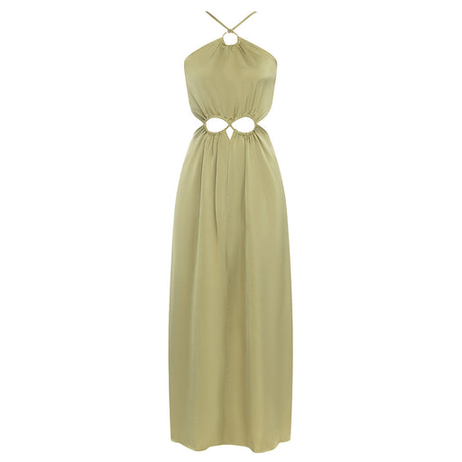 Color-Matcha-Dress Simple Sexy Halter Hollow Out Cutout Slim Fit Pleated Dress Women Dress-Fancey Boutique