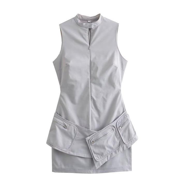 Color-Gray-【MOQ-5 packs】 Fall Women Clothing Pocket Sleeveless Dress-Fancey Boutique