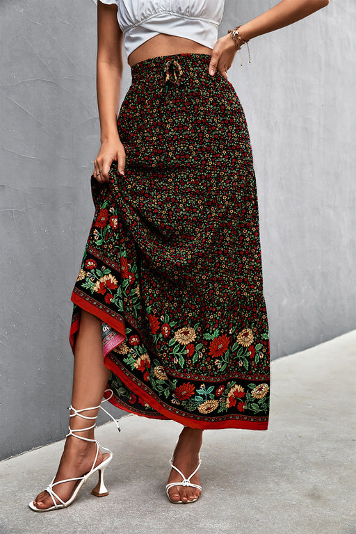 Color-Black-Women Clothing Spring Summer High Waist Floral Long Skirt-Fancey Boutique