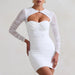 Color-White-Summer Hollow Out Cutout Low Cut Dress Women Sexy Sexy Sheer Long Sleeve Skinny Hip Dress-Fancey Boutique