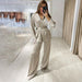 Women Clothing Casual Lazy Suit French Feather Long Sleeve Lace up Satin Two Piece Set-Fancey Boutique